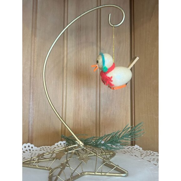 Vintage 1980 Dakin Wooden Duck Christmas Ornament Red Scarf Green Earmuffs - Picture 3 of 4